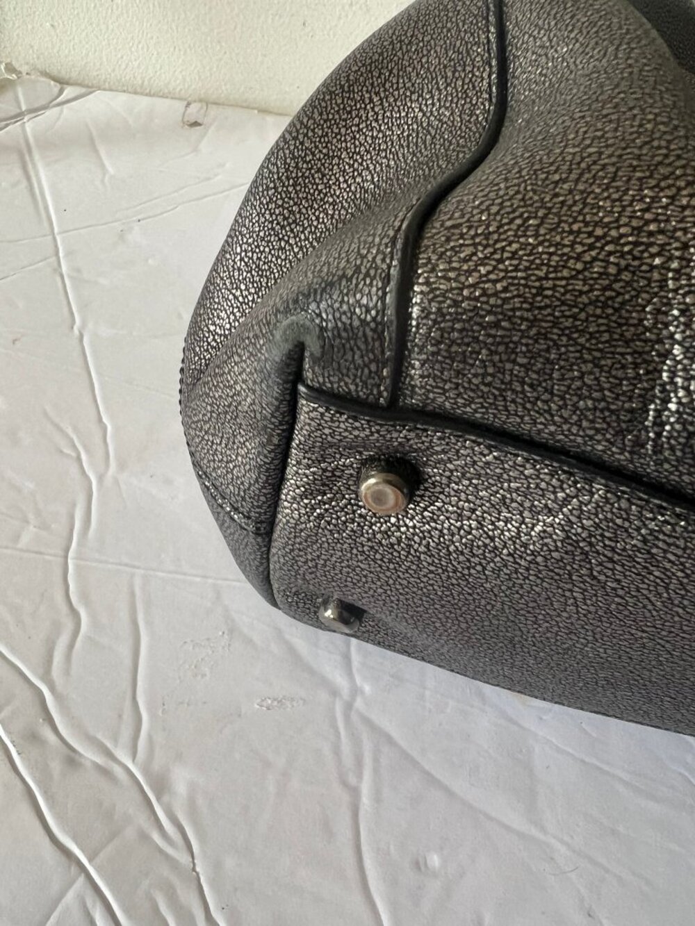 COACH EDIE PEBBLE LEATHER SHOULDER BAG 28 METALLIC SATCHEL - Picture 8 of 10